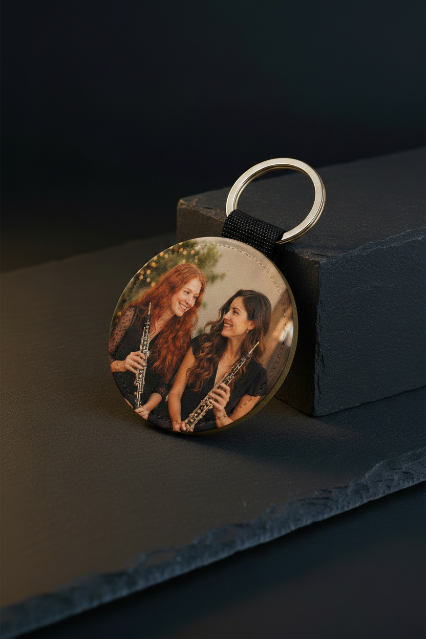 Llavero redondo apoyado - fondo pizarra