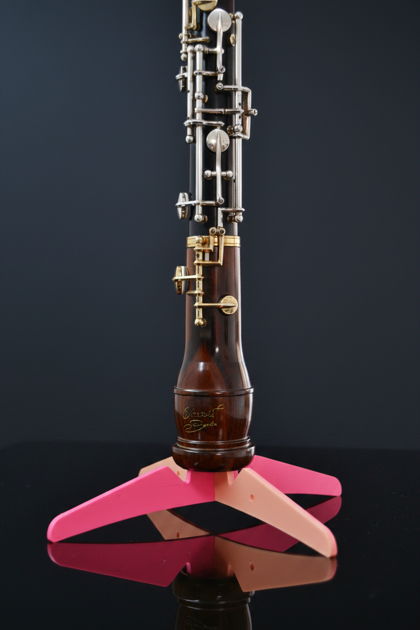 Oboe con soporte rosa - fondo navy limpio sin brillo